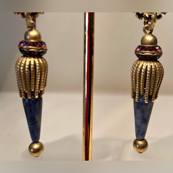 ✔️SOLD ✔️Stunning Sorrelli vintage brass/lapis/amethyst clip on earrings. - Picture 6 of 8